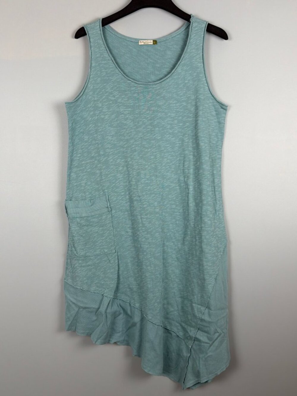 Chalet Et Ceci Dress Womens L Blue Cotton Lagenlook Artsy Textured Asymmetric